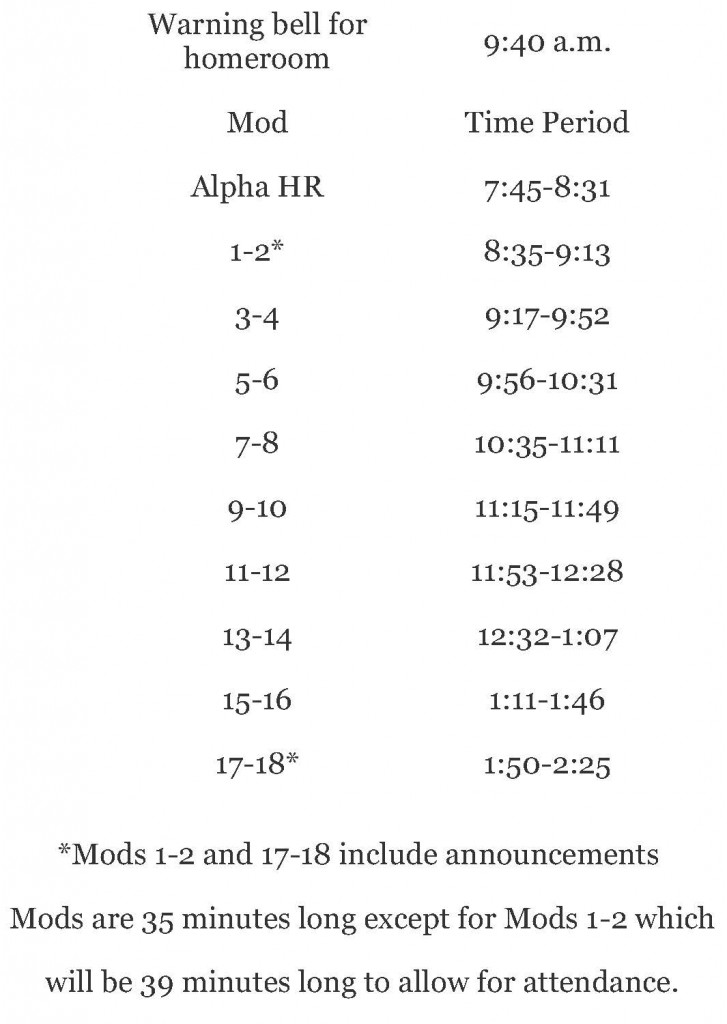 Alpha homeroom schedule
